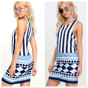 Lulu's Ivory & Blue Shift Dress